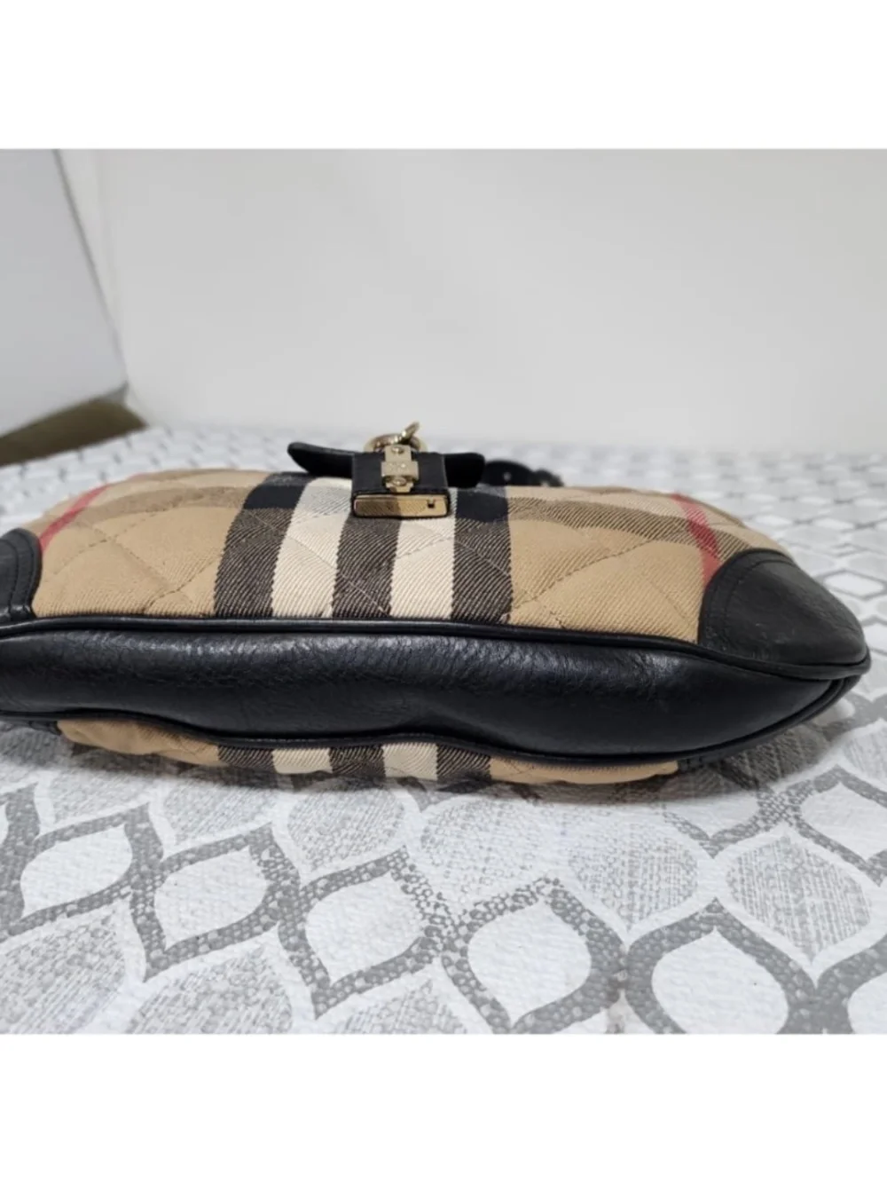 Authentic Burberry Quilted House Check Canvas and Leather Brooke Hobo Bag Beige/